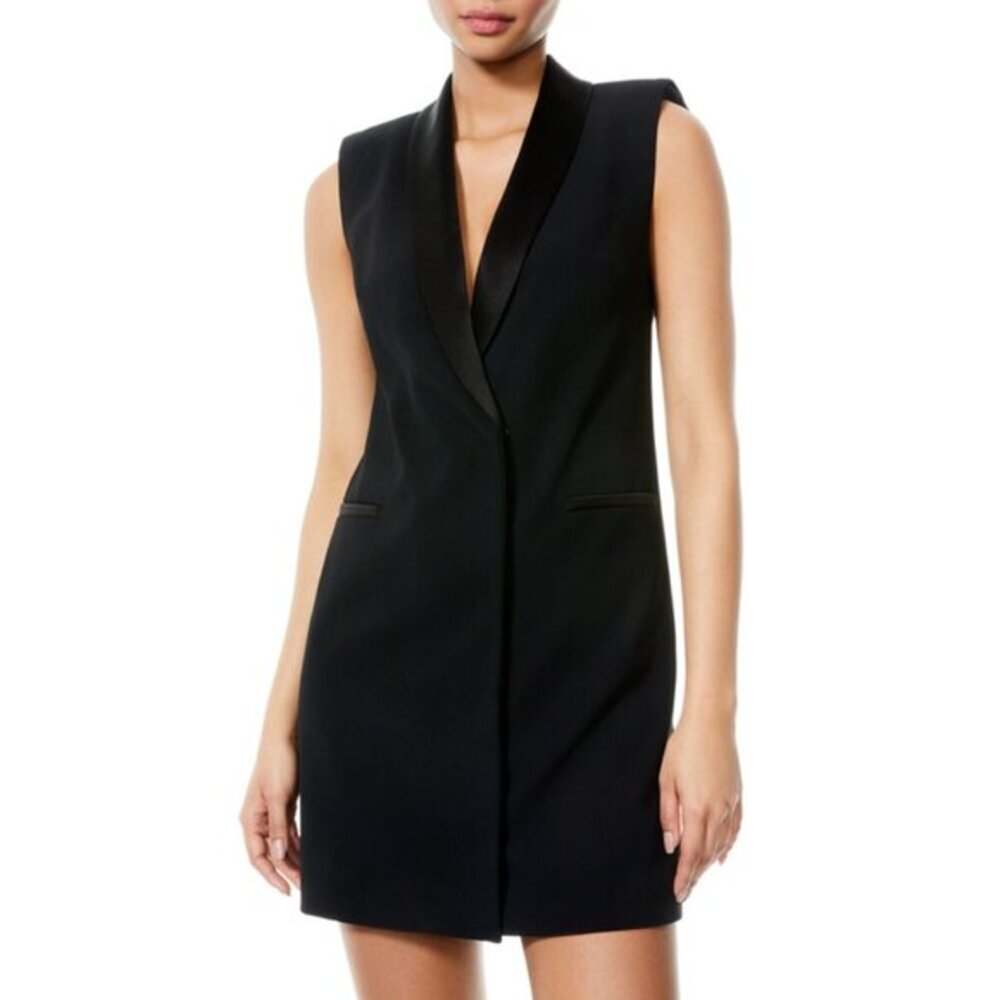 Alice + Olivia Black Sleeveless Tuxedo Mini Dress